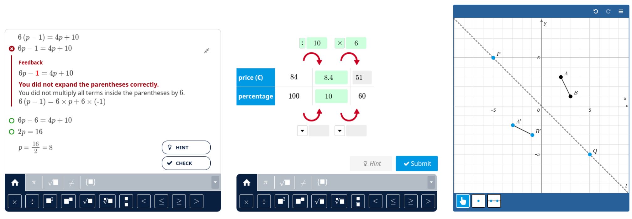 Some Algebrakit question types Some Algebrakit question types